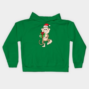 Monkey with a Christmas Present Kids Hoodie